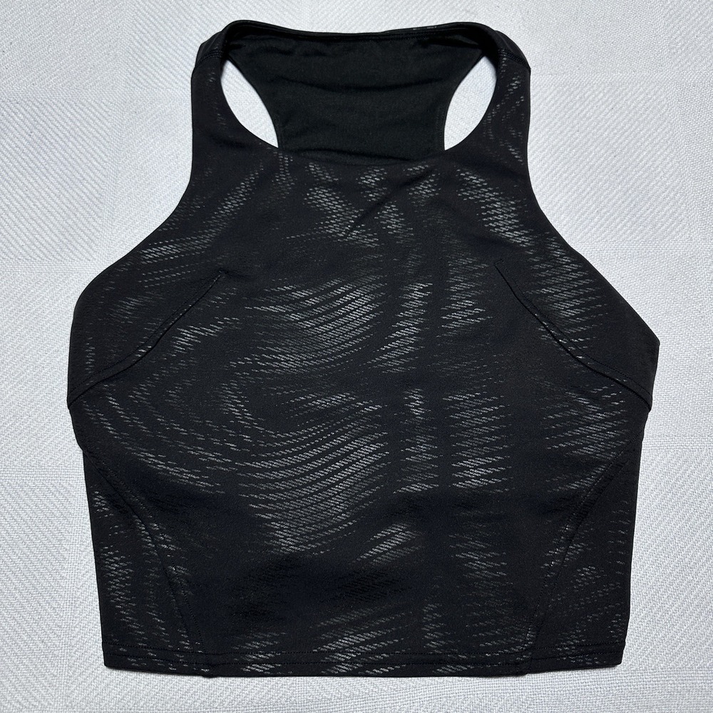 Lululemon Invigorate Training Tank Top Size 8 Foil Black Stretch Wicking Cropped